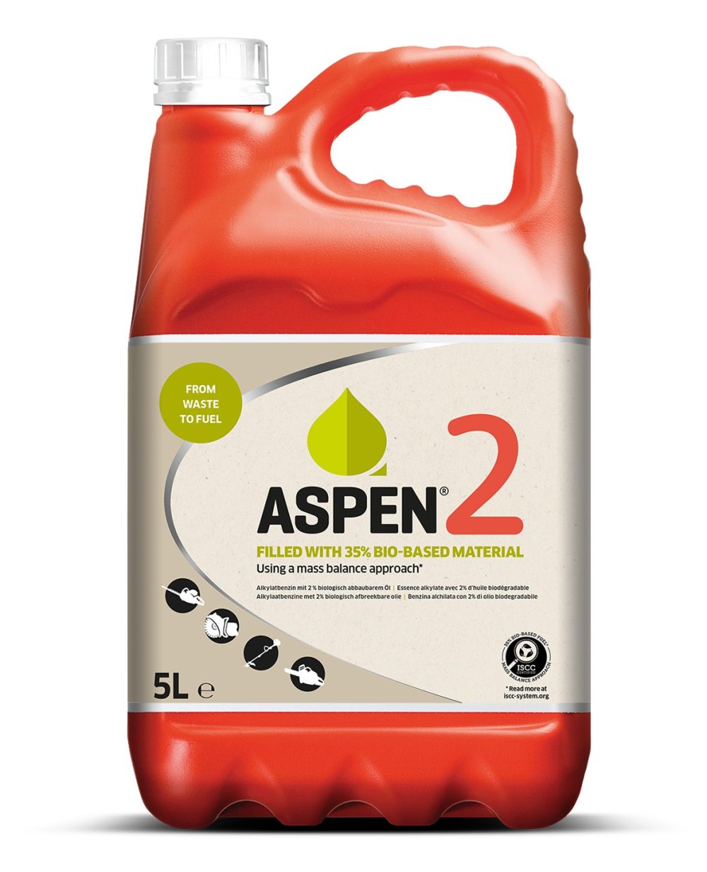 Aspen 2 alkylaatbenzine jerrycan van 5 liter voor 2-takt motoren van tuingereedschap en kettingzagen